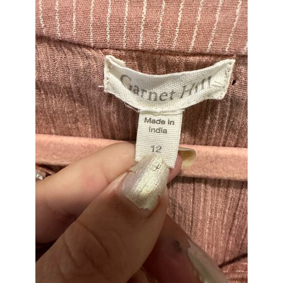 Garnet Hill Boho Coastal Orange Cream Pinstripe Embroidered Tassel Tunic Top - Picture 7 of 8